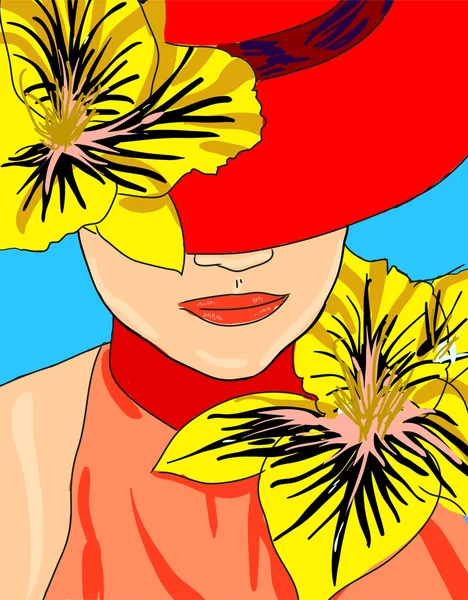 Modelo de moda dibujada a mano. Ilustración vectorial. Cara de mujer — Vector de stock