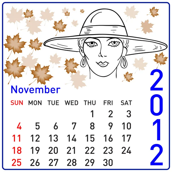 2012 año calendario en vector. Noviembre . — Vector de stock
