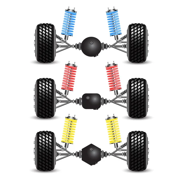 Set suspensión trasera coche con diferentes engranajes . — Archivo Imágenes Vectoriales