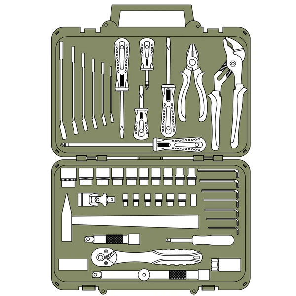 Jeu vectoriel de différents outils dans une boîte — Image vectorielle