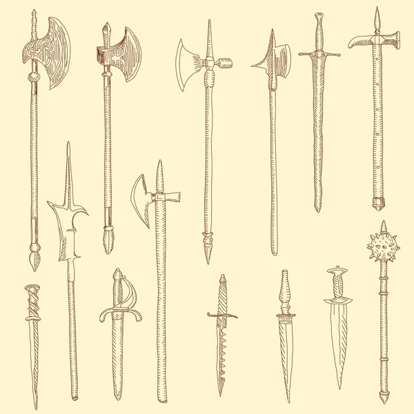 Colección de armas, armas medievales — Vector de stock
