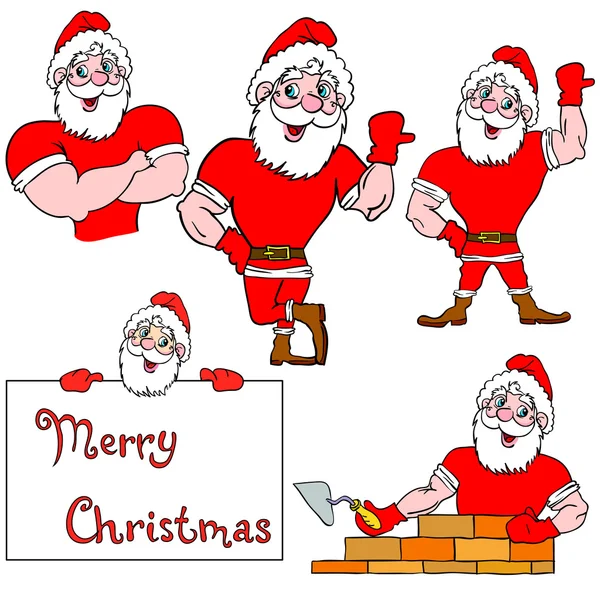 A set of pictures muscular Santa Claus — Stock Vector