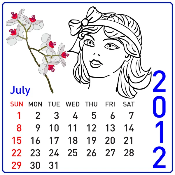 Kalendář pro rok 2012 ve vektoru. červenec. — Stockový vektor
