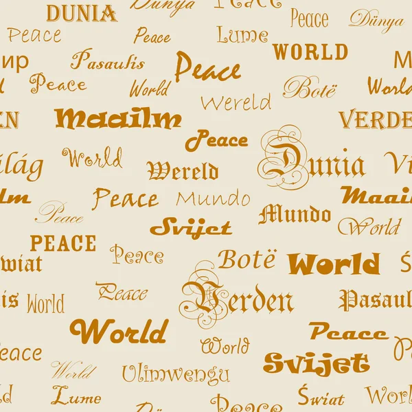 Mír. bezešvá tapeta s slovo mír v různých lang — Stockový vektor