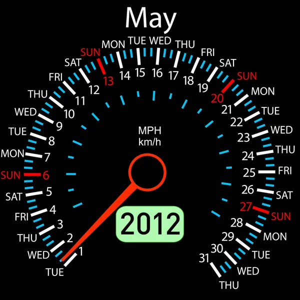2012 year calendar speedometer car in vector. May. — Stock Vector