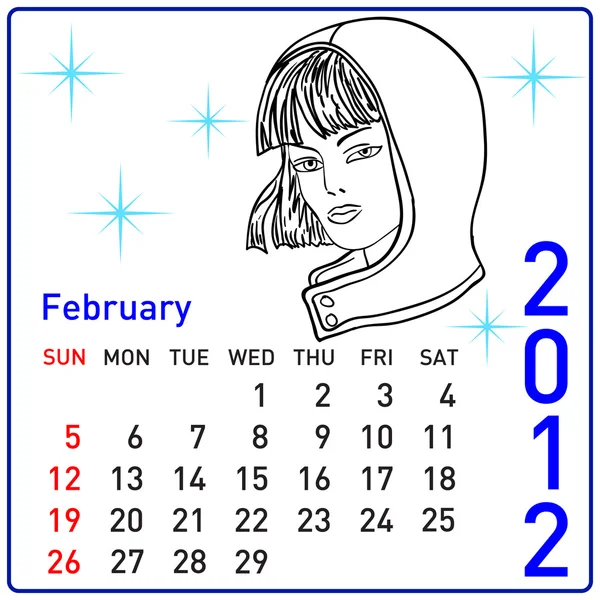 2012 año calendario en vector. Febrero . — Vector de stock