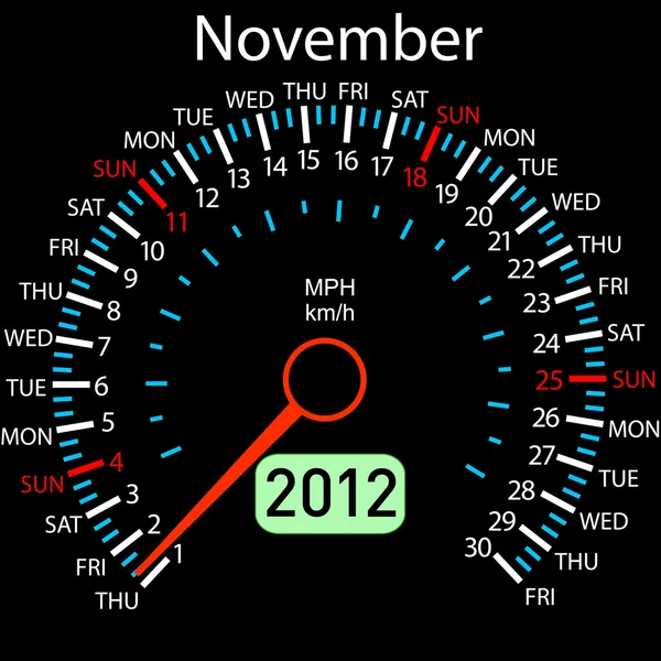 2012 年のカレンダーのベクトルでスピード メーター車。11 月. — ストックベクタ