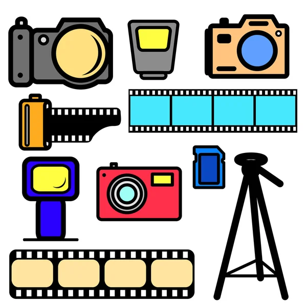 Vector set van camera's en accessoires. — Stockvector