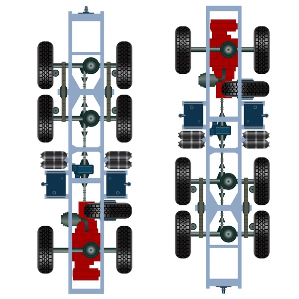 Truck suspension, top view. — Stock Vector