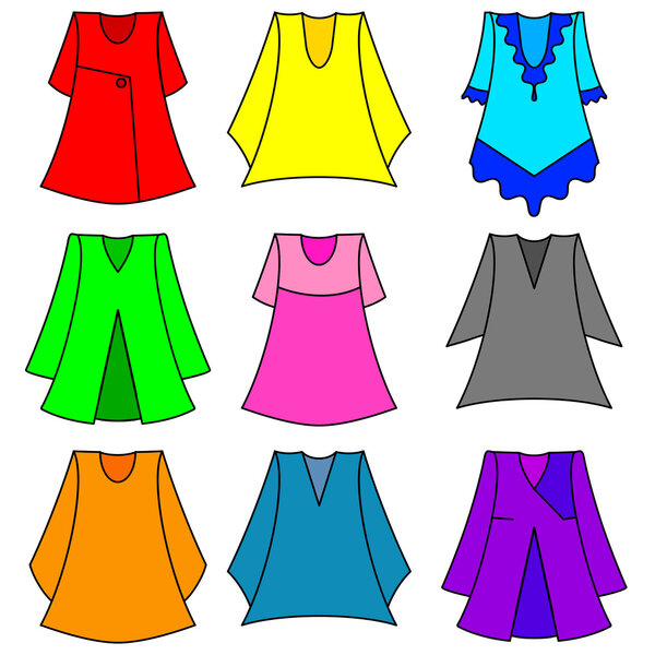 Vector set of fashionable dresses for girl