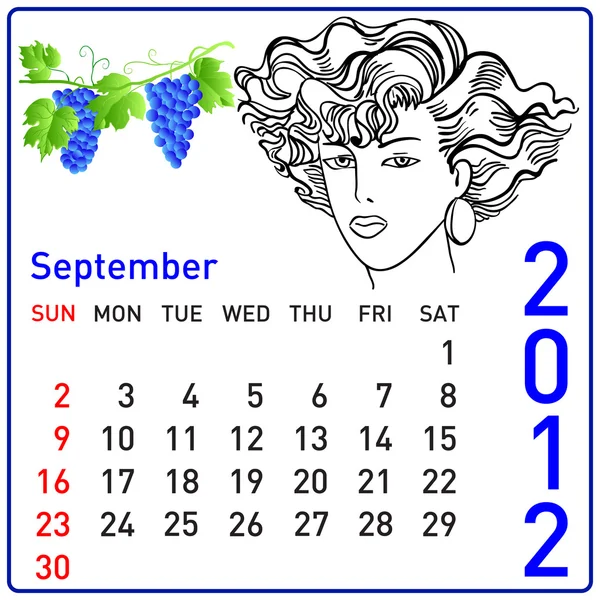 2012 año calendario en vector. Septiembre . — Vector de stock