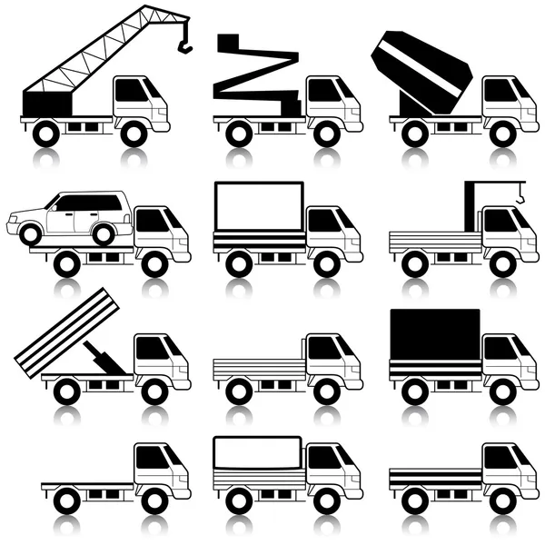 Set of vector icons - transportation symbols. Black on white. Ca — Stock Vector