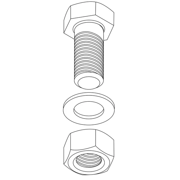 Parafuso de aço inoxidável e porca. Ilustração vetorial . — Vetor de Stock