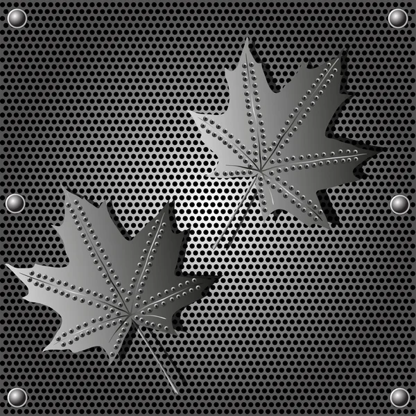 Metal shield maple leaf background with rivets — Stock Vector