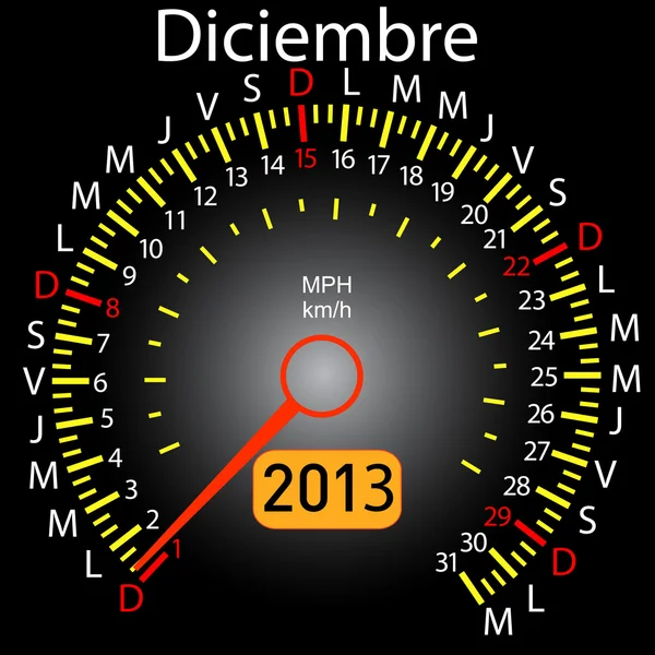 2013 kalender speedometer mobil dalam bahasa Spanyol. Desember - Stok Vektor