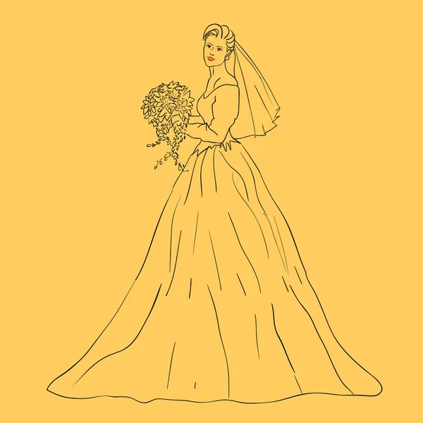 Mariée en robe de mariée blanche avec bouquet — Image vectorielle