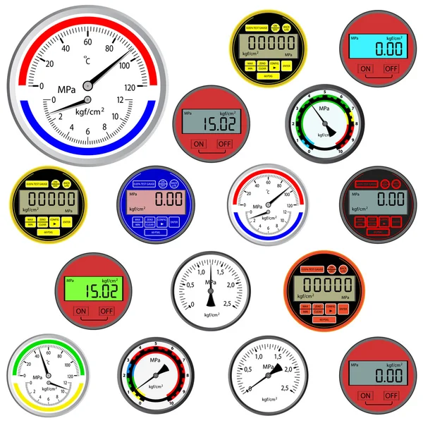 Ensemble vectoriel de commutateurs et manomètres numériques — Image vectorielle