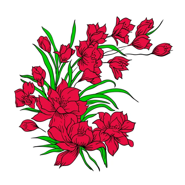 鲜花花束，用手绘. — 图库矢量图片