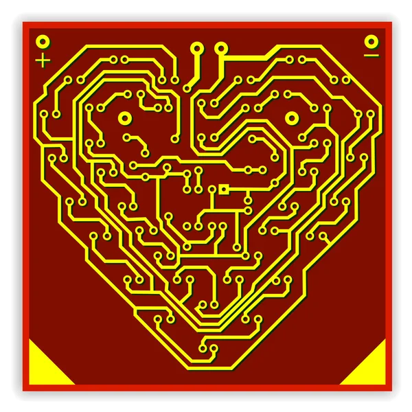 Circuit board pattern in the shape of the heart. Illustration. V — Stock Vector