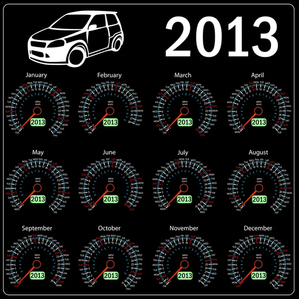 2013 jaar kalender snelheidsmeter auto in vector. — Stockvector