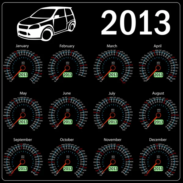 2013 año calendario velocímetro coche en vector . — Vector de stock