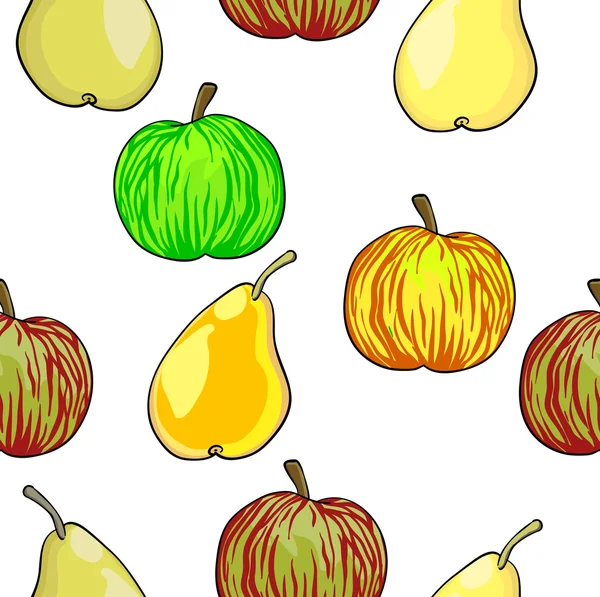 Seamless fruit pattern apples and pears — Stock Vector