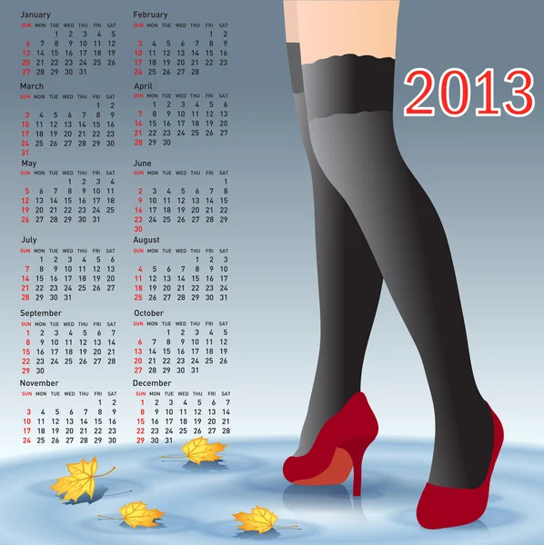 2013 日历女性双腿的丝袜 — 图库矢量图片