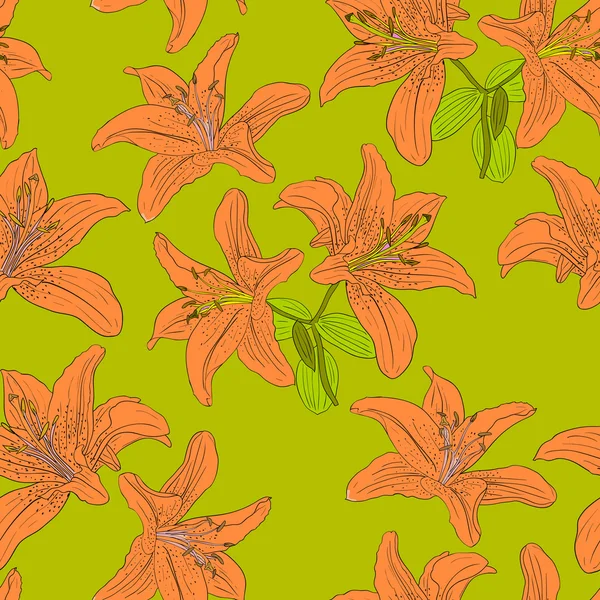 Fondo sin costuras con lirio de flores . — Vector de stock