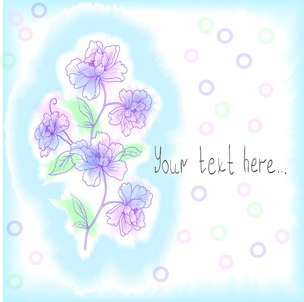 Hellblauer Hintergrund mit reichhaltigen handgezeichneten Blumen — Stockvektor
