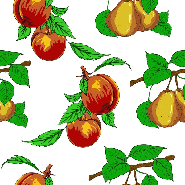 Seamless wallpaper with peaches and pears. — Stock Vector