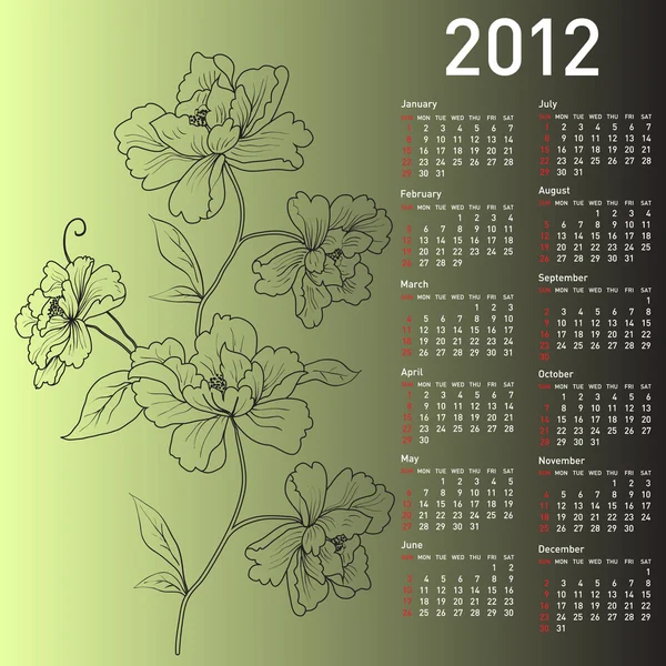 2012 calendário vetorial com flores — Vetor de Stock