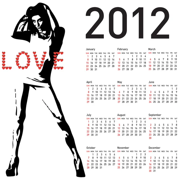 2012 kalender met mode meisje — Stockvector