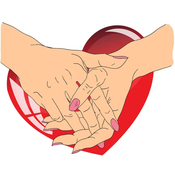 Mãos femininas com coração vermelho —  Vetores de Stock