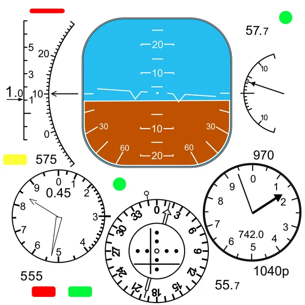 Panel de control en una cabina de avión — Archivo Imágenes Vectoriales