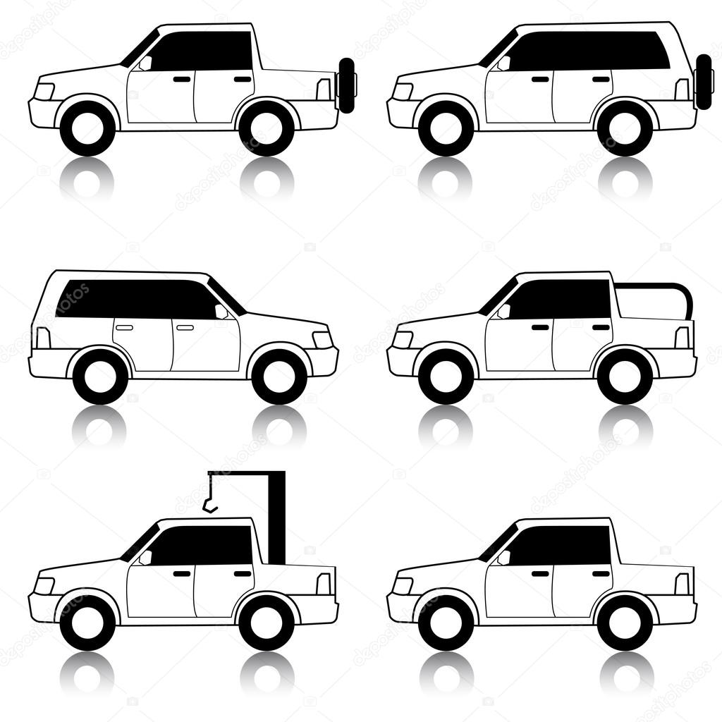 Set of vector icons - transportation symbols. Black on white. Ca