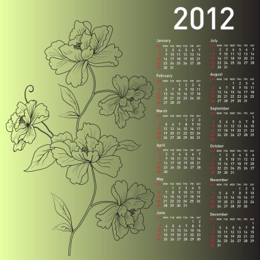 çiçekli 2012 vektörel takvim