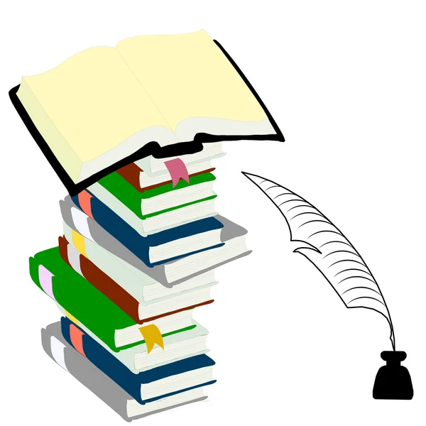 Inkwell-Federn und Hardcover-Bücher für das Bildungskonzept. — Stockvektor