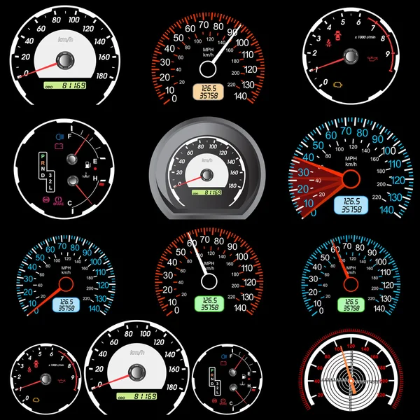 Set of car speedometers for racing design. — Stock Vector