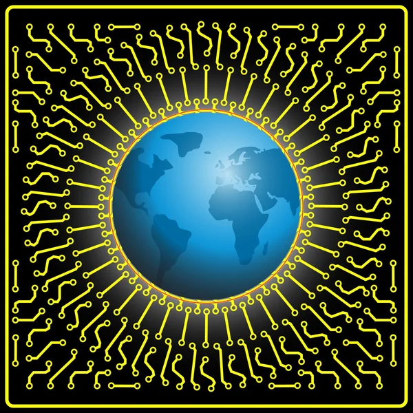 Moederbord globe achtergrond voor technologie conceptontwerp — Stockvector