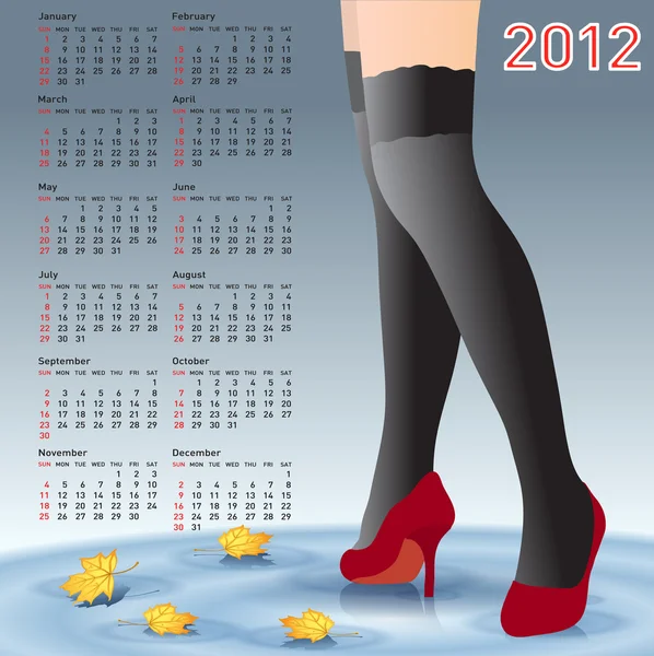 Calendrier 2012 jambes féminines en bas — Image vectorielle