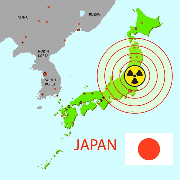 Japan map with danger on an atomic power station — Stock Vector