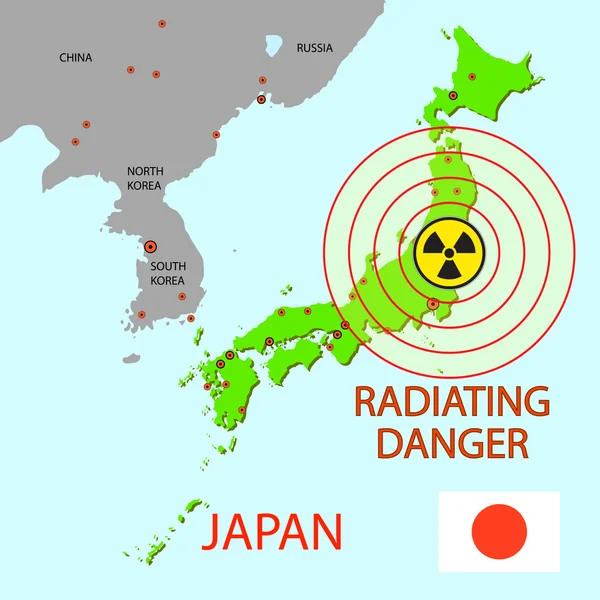 Japan map with danger on an atomic power station — Stock Vector