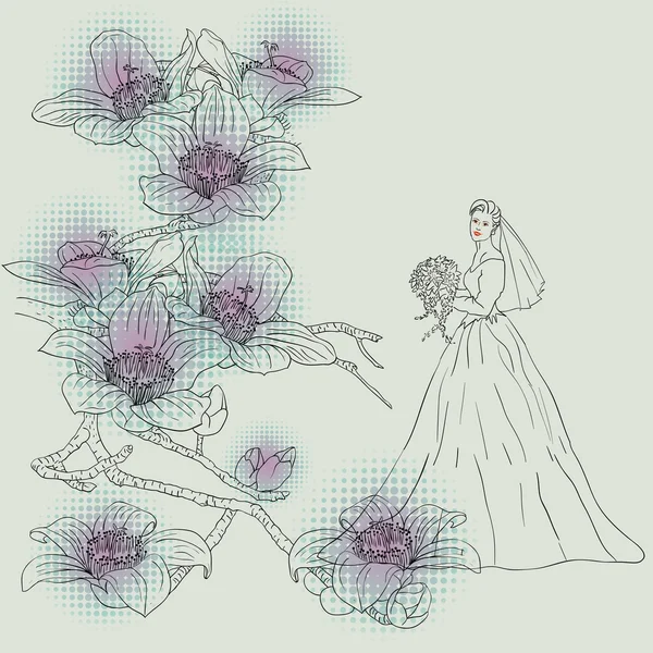 Nevěsty dívky na květinovém pozadí — Stockový vektor
