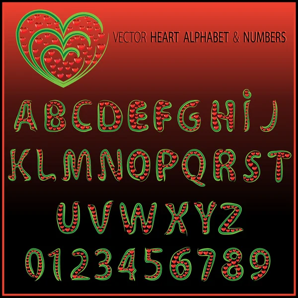 Vector heart alphabet and numbers — Stock Vector