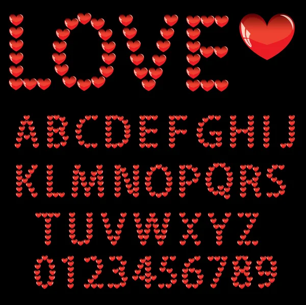 Ame o alfabeto com um coração letras e números — Vetor de Stock