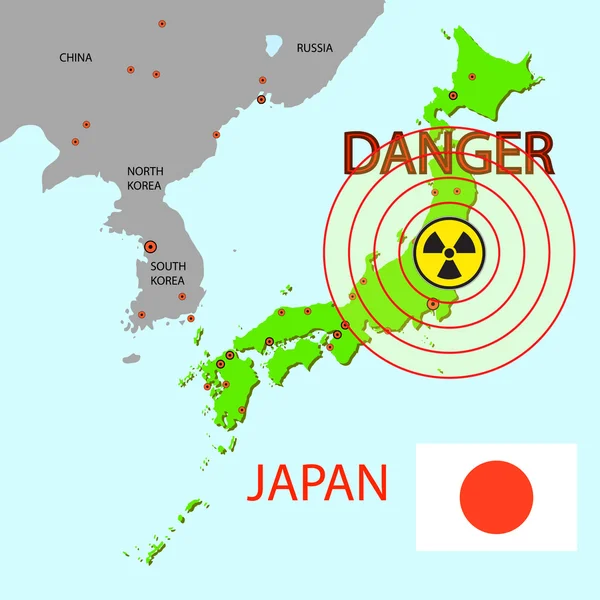 Japan map with danger on an atomic power station — Stock Vector