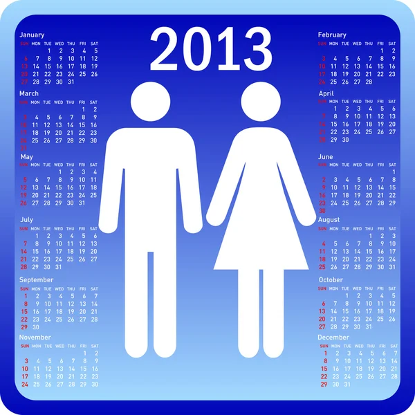 Stijlvolle kalender familie voor 2013. week begint op zondag. — Stockvector