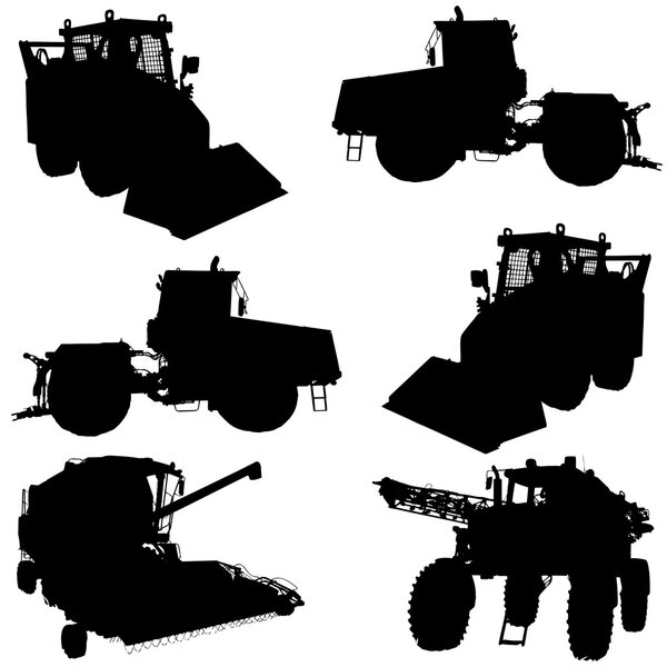 Agricultural vehicles silhouettes set.