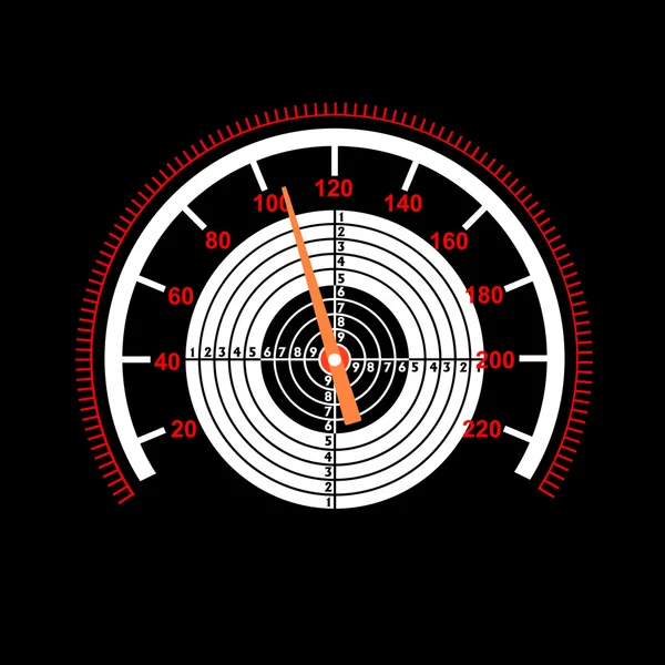 Snelheidsmeter van de auto met een doel in het midden. — Stockvector