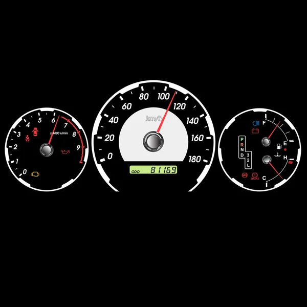 Car speedometer and dashboard at night. Vector illustration — Stock Vector